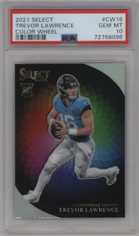 Trevor Lawrence from the 2021 Panini Select set graded by PSA and given an overall grade of 10.