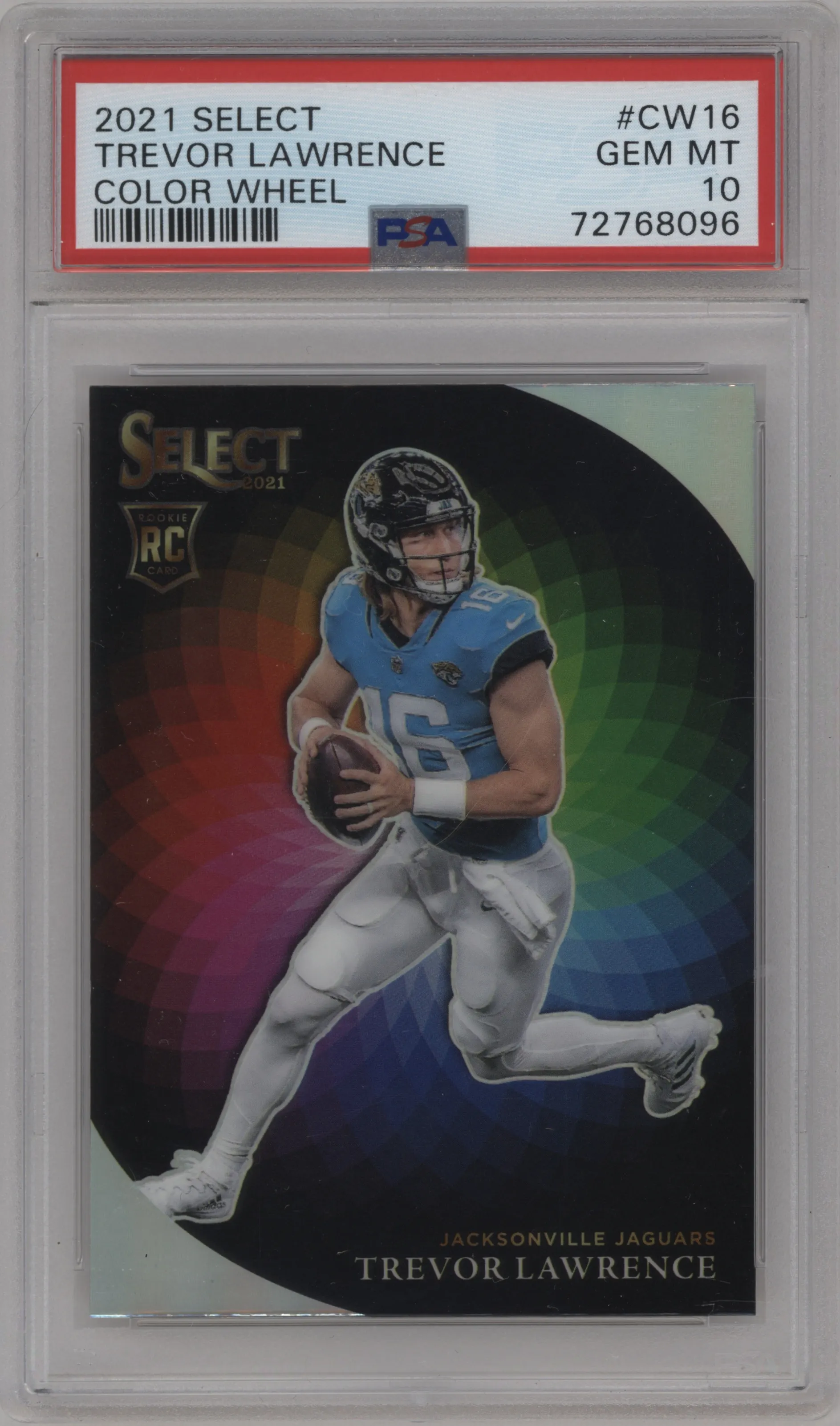 Trevor Lawrence from the 2021 Panini Select set graded by PSA and given an overall grade of 10.