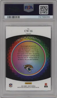 Trevor Lawrence from the 2021 Panini Select set graded by PSA and given an overall grade of 10.