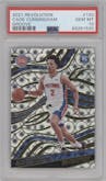 Cade Cunningham from the 2021-22 Panini Revolution  set featuring a Groove parallel graded by PSA and given an overall grade of 10.
