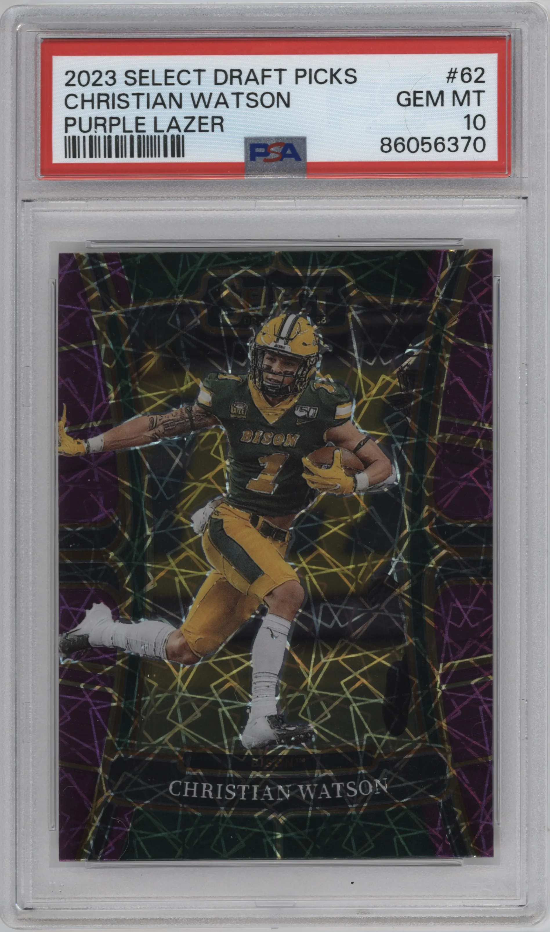 2023 Panini Select Draft Picks Christian Watson Purple Lazer #62 PSA 10