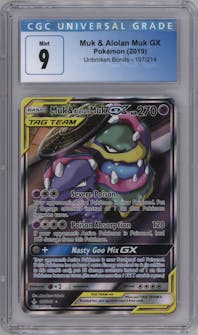 Muk & Alolan Muk from the 2019 Pokemon S&M  set graded by CSG and given an overall grade of 9.