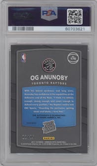 OG Anunoby from the 2017-18 Panini Donruss Optic set featuring a Pink parallel graded by PSA and given an overall grade of 10.