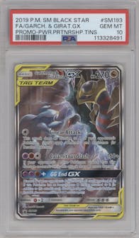 Garchomp & Giratina GX  from the 2019 Pokemon S&M  set featuring a Power Partnership Tins parallel graded by PSA and given an overall grade of 10.