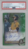 Max Muncy from the 2022 Bowman set featuring a Green Refractor  parallel graded by PSA and given an overall grade of 9.