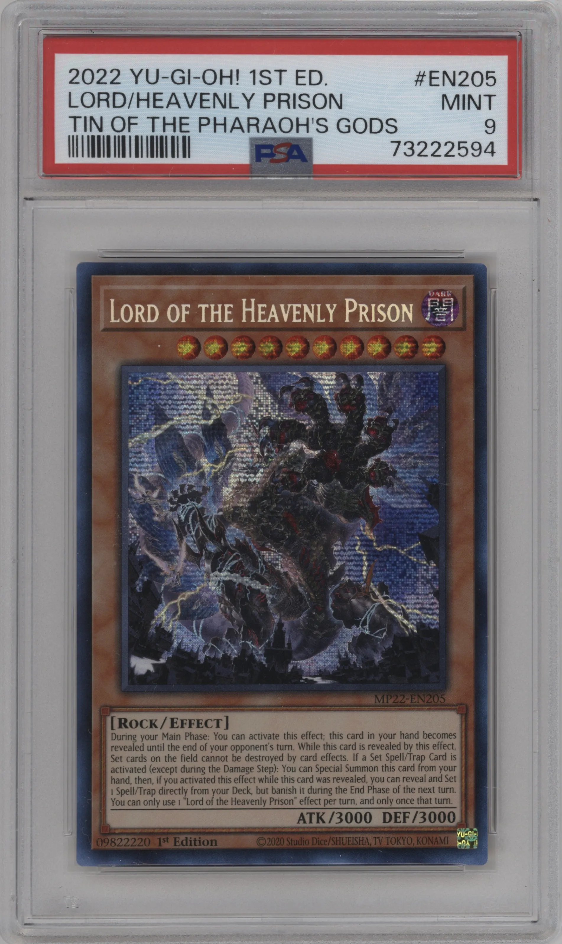 2022 Yu-Gi-Oh! Tin of the Pharaoh's Gods Lord of the Heavenly Prison Prismatic Secret Rare #MP22-EN205 PSA 9