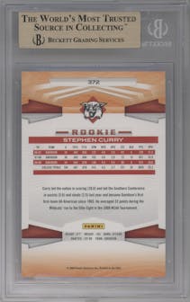 Stephen Curry from the 2009-10 Panini  set graded by Beckett and given an overall grade of 9.5.