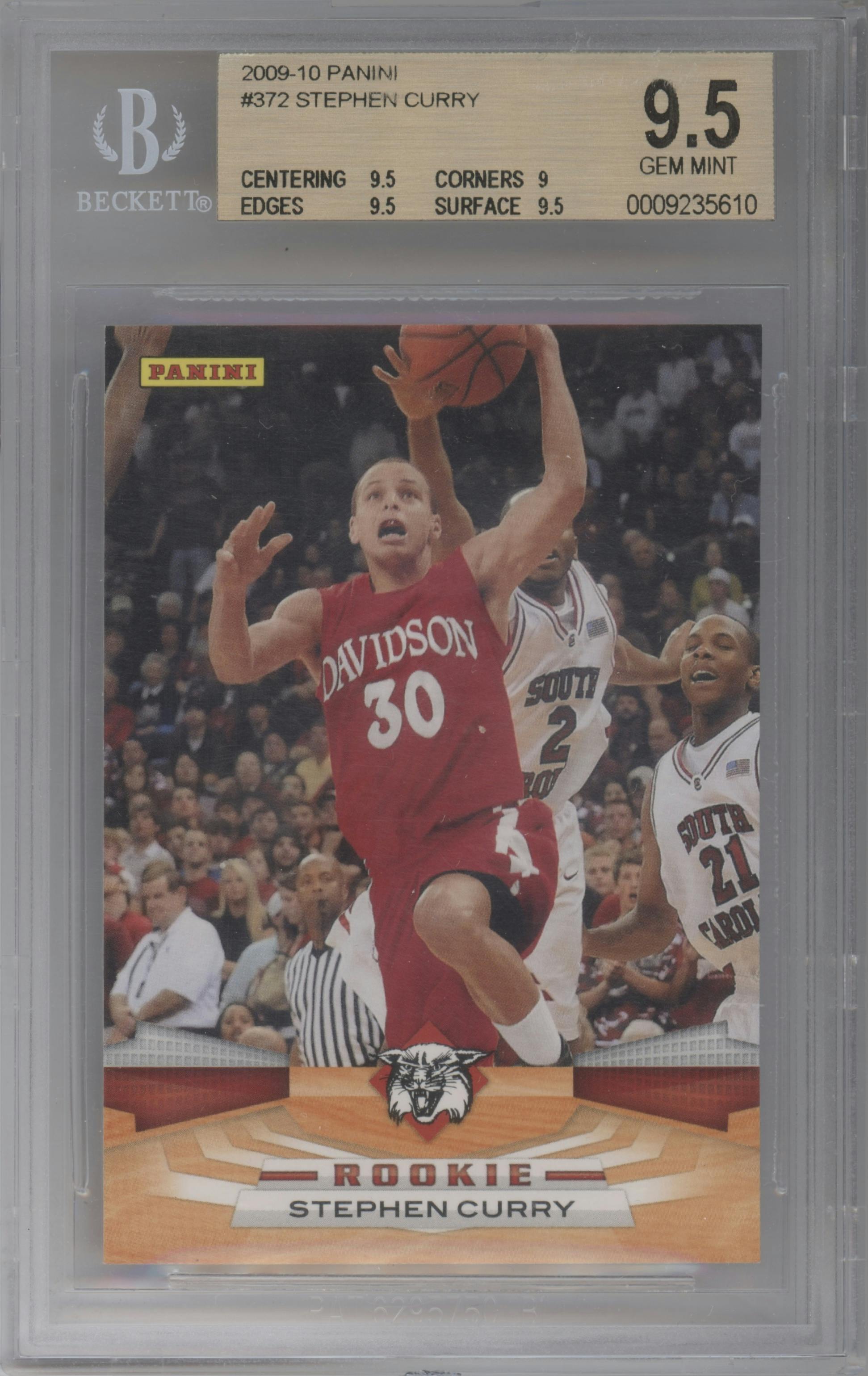 Stephen Curry from the 2009-10 Panini  set graded by Beckett and given an overall grade of 9.5.