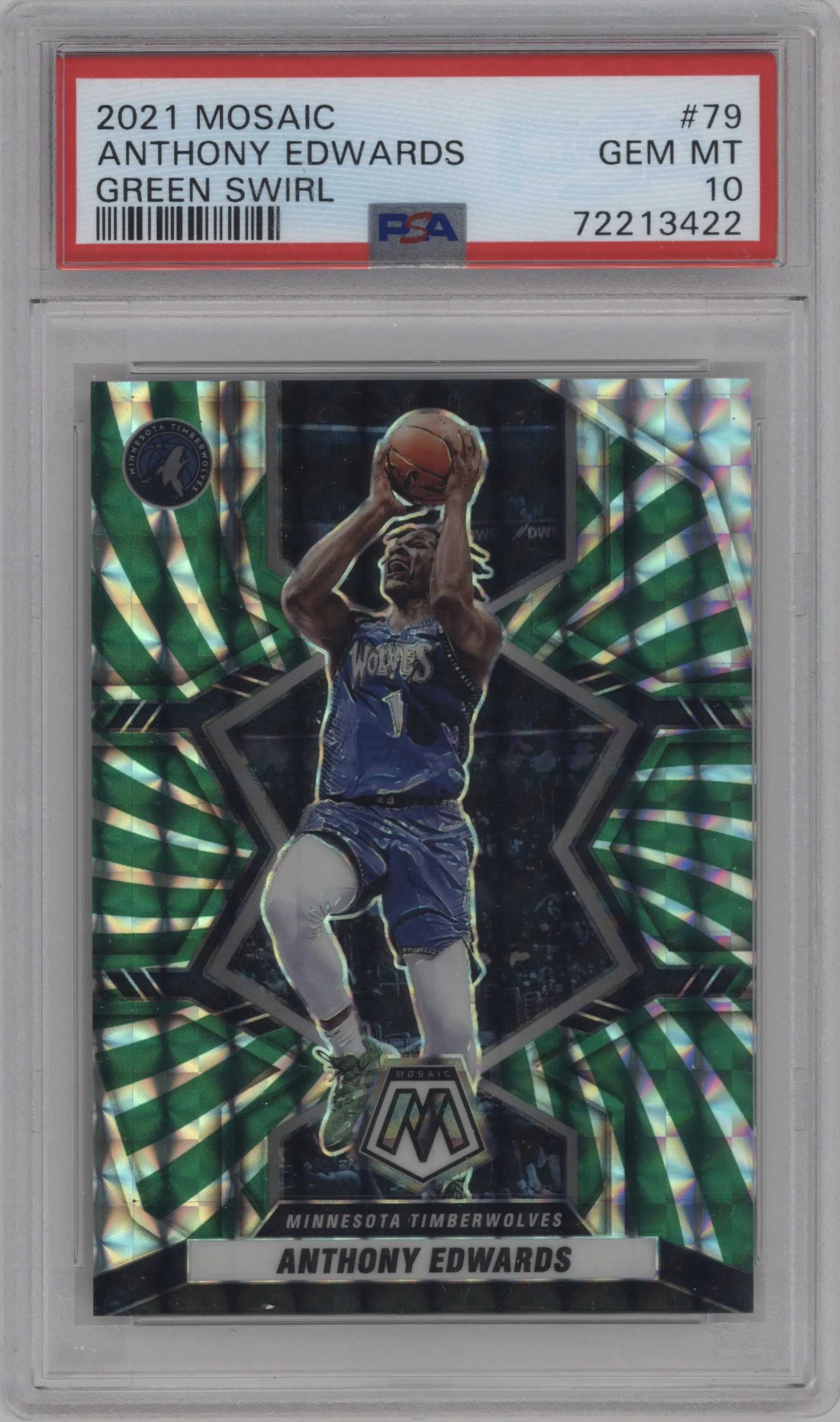 2021 Panini Mosaic Anthony Edwards Green Swirl #79 PSA 10