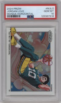 Jordan Love from the 2024 Panini Prizm set graded by PSA and given an overall grade of 10.