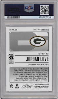 Jordan Love from the 2024 Panini Prizm set graded by PSA and given an overall grade of 10.