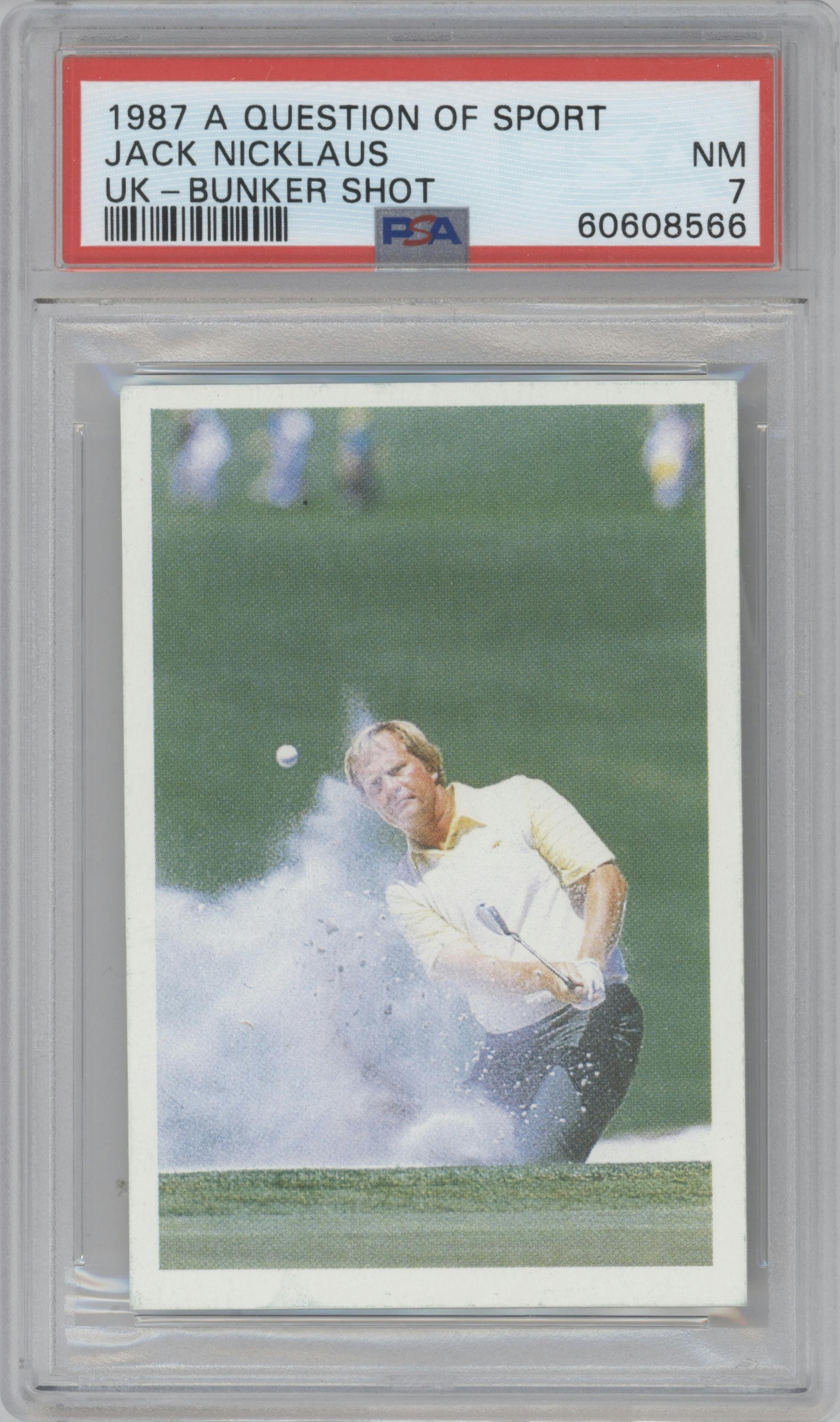 Jack Nicklaus from the 1987 BBC A Question of Sport UK set featuring a Variation parallel graded by PSA and given an overall grade of 7.