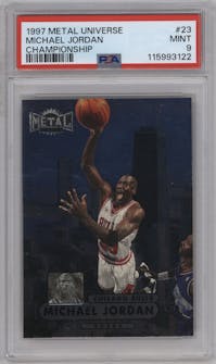Michael Jordan  from the 1997-98 Metal Universe set graded by PSA and given an overall grade of 9.