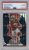 Deebo Samuel from the 2022 Panini Mosaic set featuring a Genesis parallel graded by PSA and given an overall grade of 10.