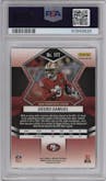Deebo Samuel from the 2022 Panini Mosaic set featuring a Genesis parallel graded by PSA and given an overall grade of 10.