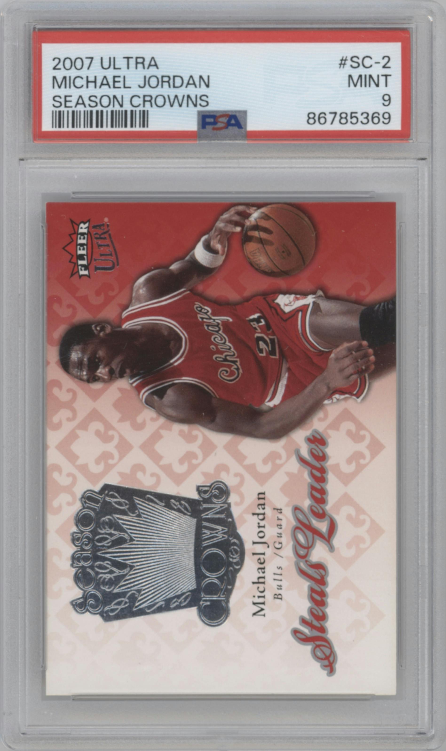 Michael Jordan from the 2007-08 Fleer Ultra set graded by PSA and given an overall grade of 9.