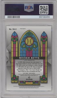 Mookie Betts from the 2021 Panini Prizm set featuring a White Wave parallel graded by PSA and given an overall grade of 10.