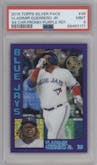 Vladimir Guerrero Jr. from the 2019 Topps Silver Pack set featuring a Purple Refractor parallel graded by PSA and given an overall grade of 9.