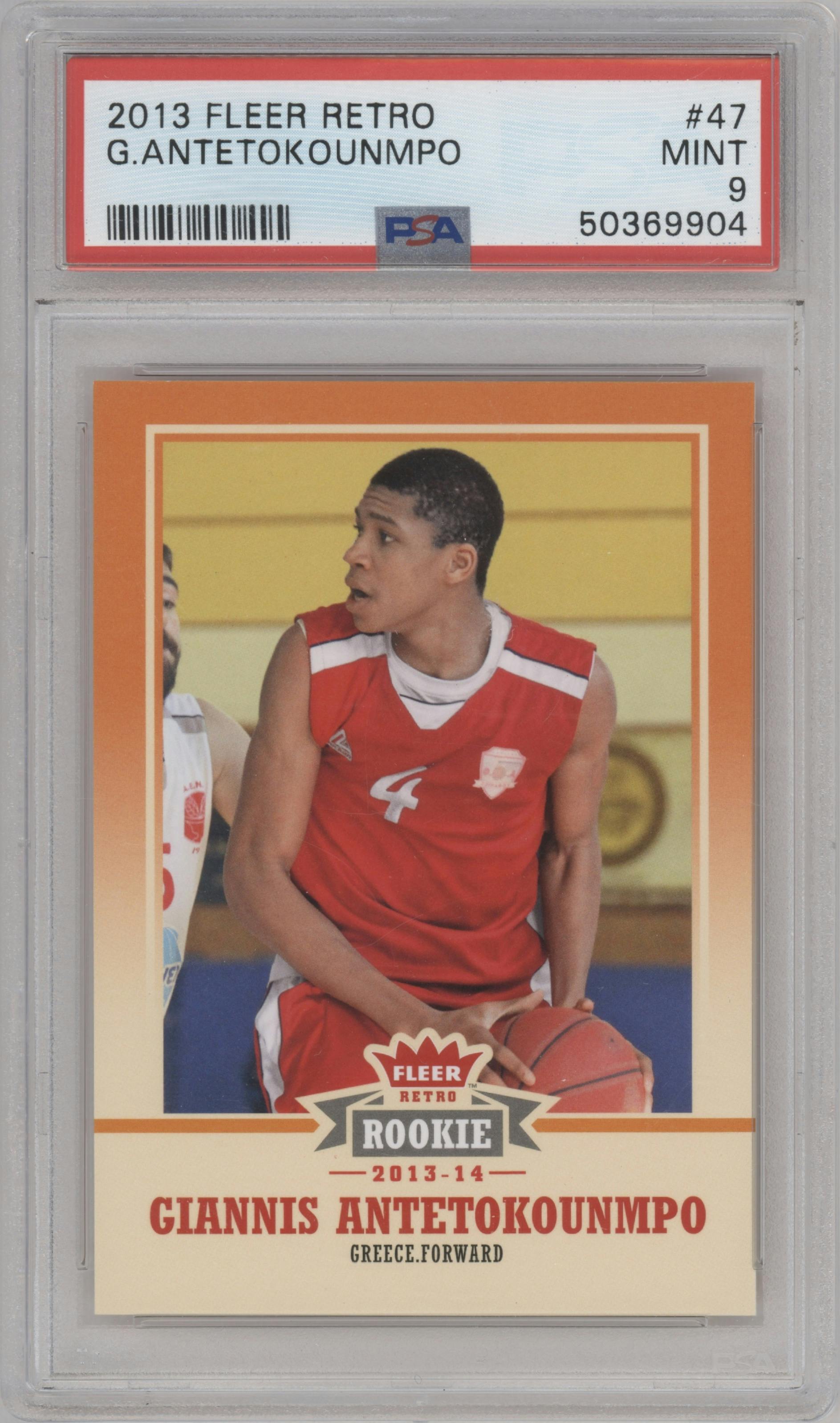 Giannis Antetokounmpo from the 2013-14 Fleer Retro set graded by PSA and given an overall grade of 9.