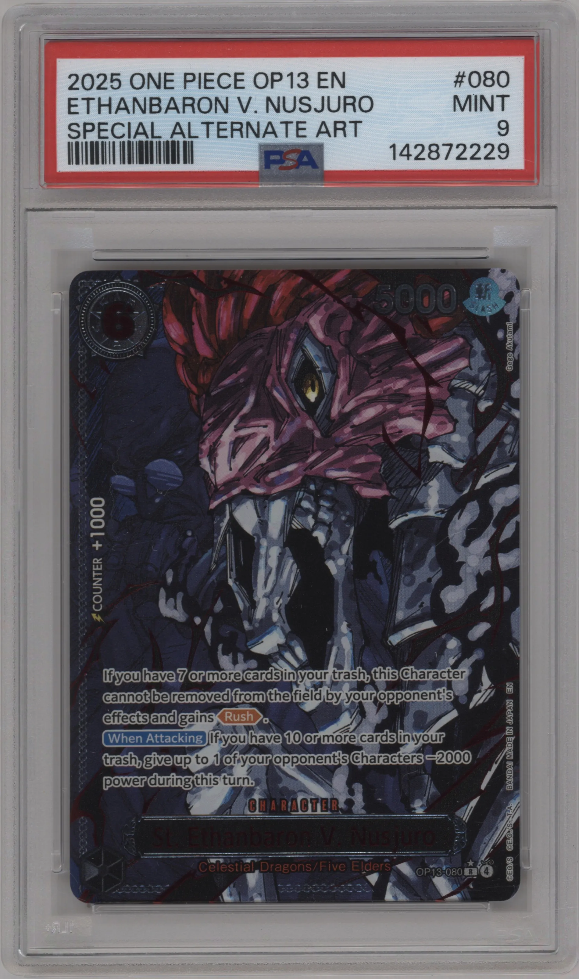 2025 One Piece Carrying On His Will St. Ethanbaron V. Nusjuro Alternate Art R #OP13-080 R PSA 9