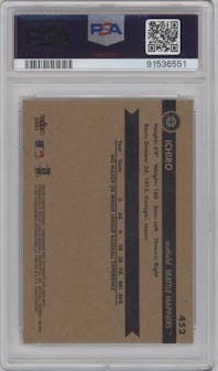 Ichiro from the 2001 Fleer Tradition set graded by PSA and given an overall grade of 9.