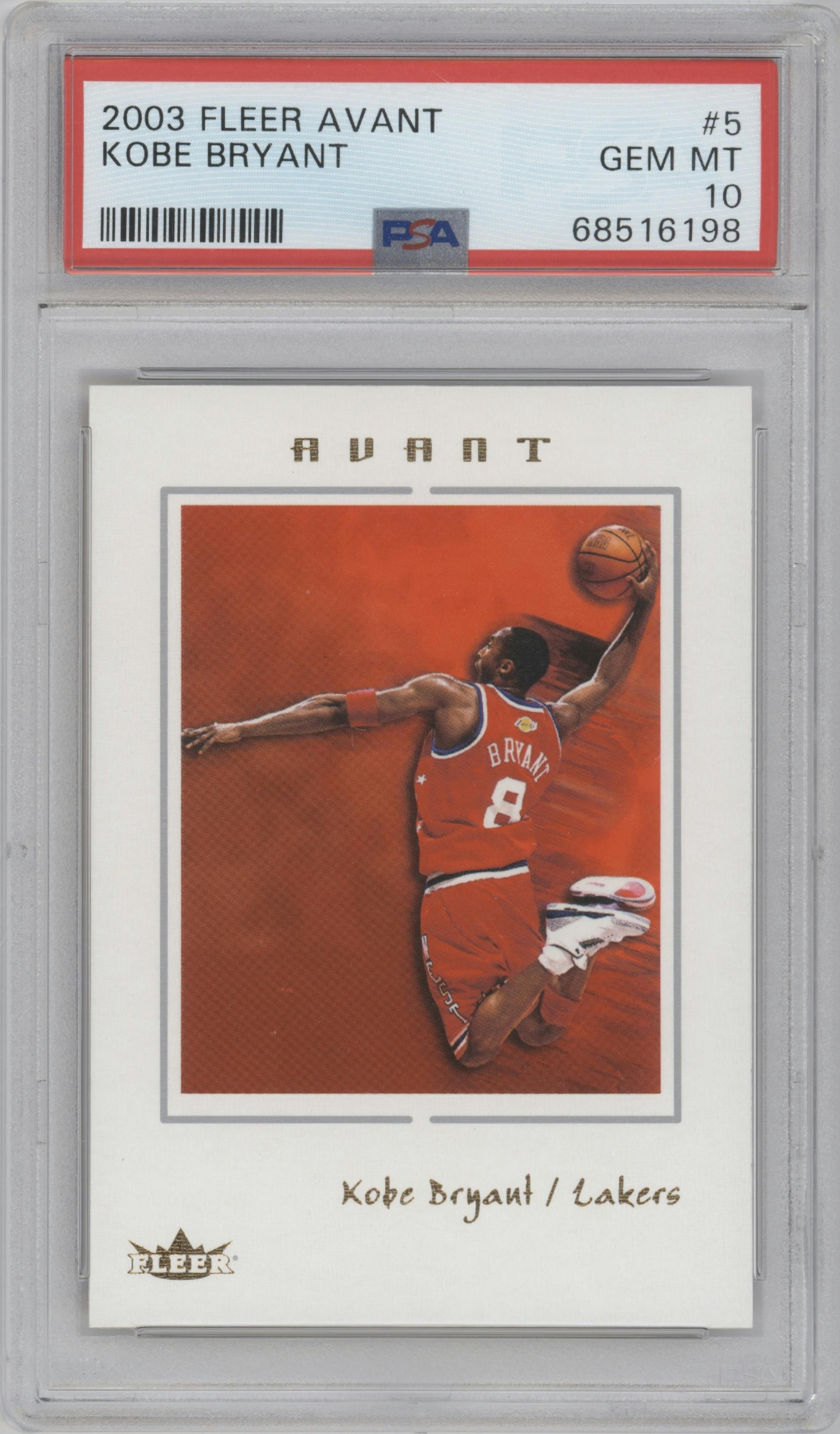 Kobe Bryant from the 2003-04 Fleer Avant set graded by PSA and given an overall grade of 10.