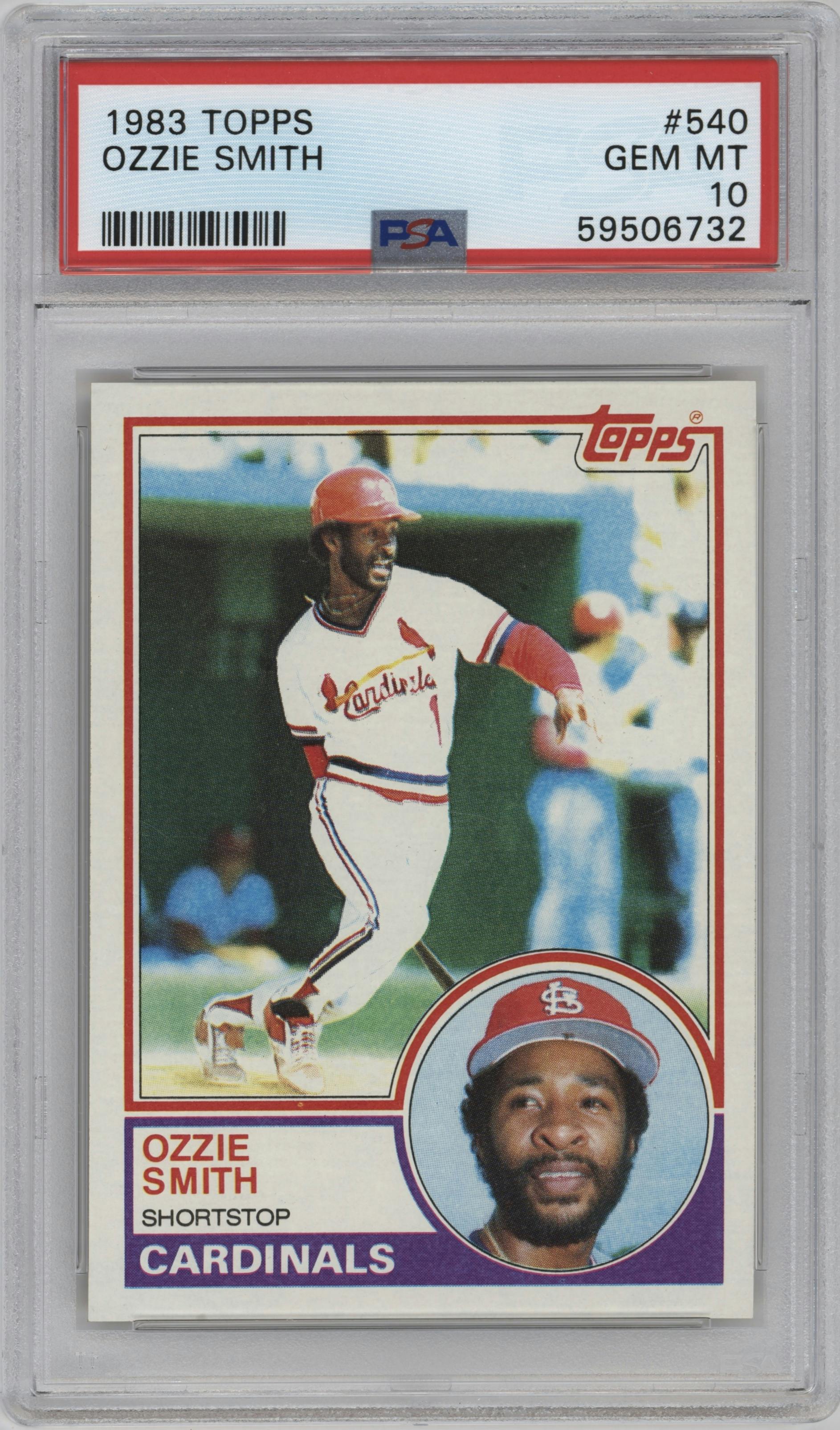 Ozzie Smith from the 1983 Topps set graded by PSA and given an overall grade of 10.