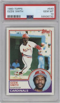 Ozzie Smith from the 1983 Topps set graded by PSA and given an overall grade of 10.