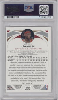 LeBron James from the 2004-05 Topps Chrome set featuring a Refractor parallel graded by PSA and given an overall grade of 9.