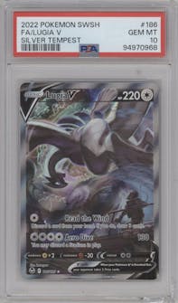 Lugia V from the 2022 Pokemon SWSH set graded by PSA and given an overall grade of 10.