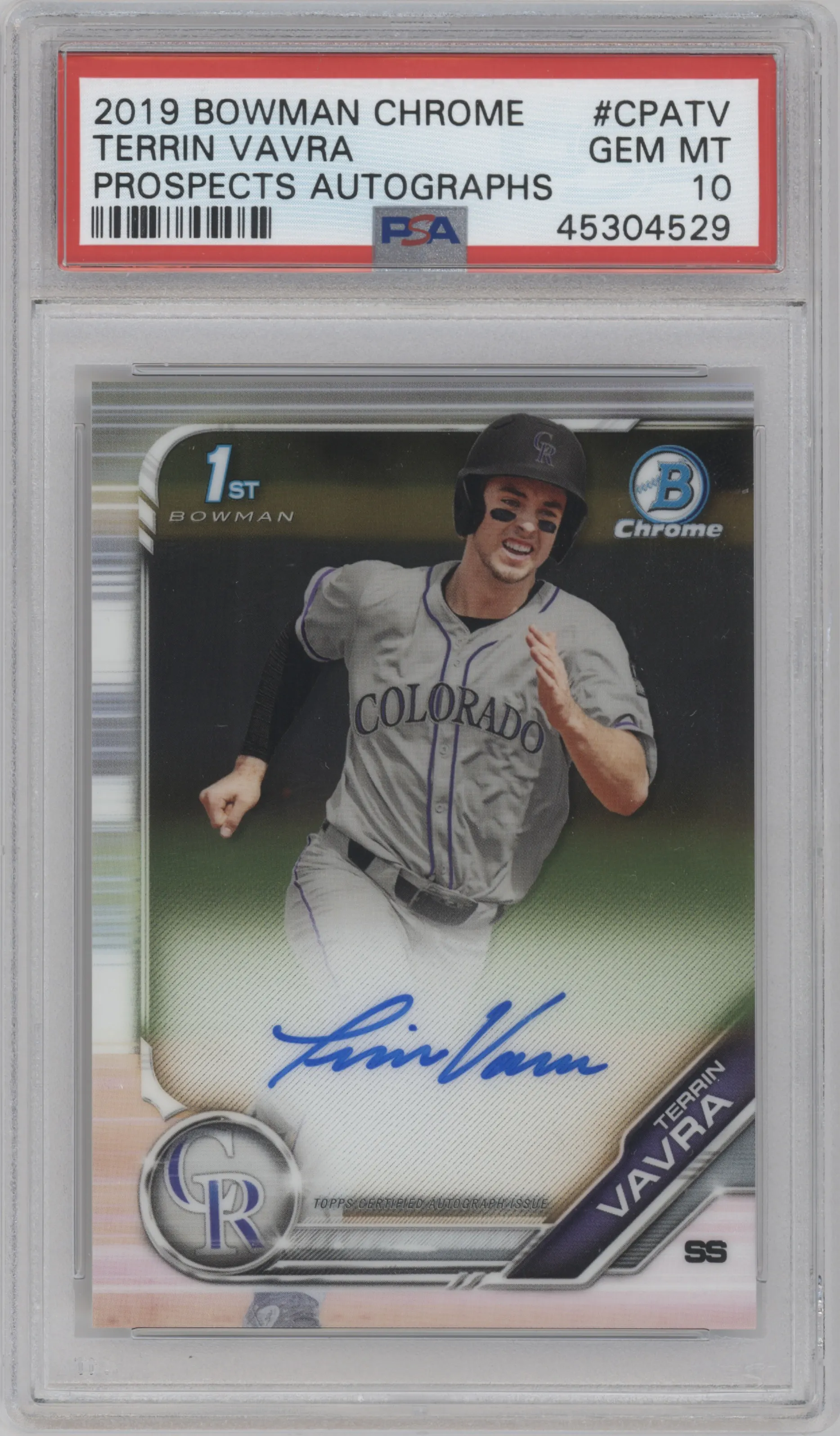 2019 Bowman Chrome Pros.Auto Terrin Vavra PSA 10