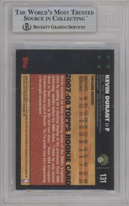 Kevin Durant from the 2007-08 Topps Chrome set graded by Beckett and given an overall grade of 9.