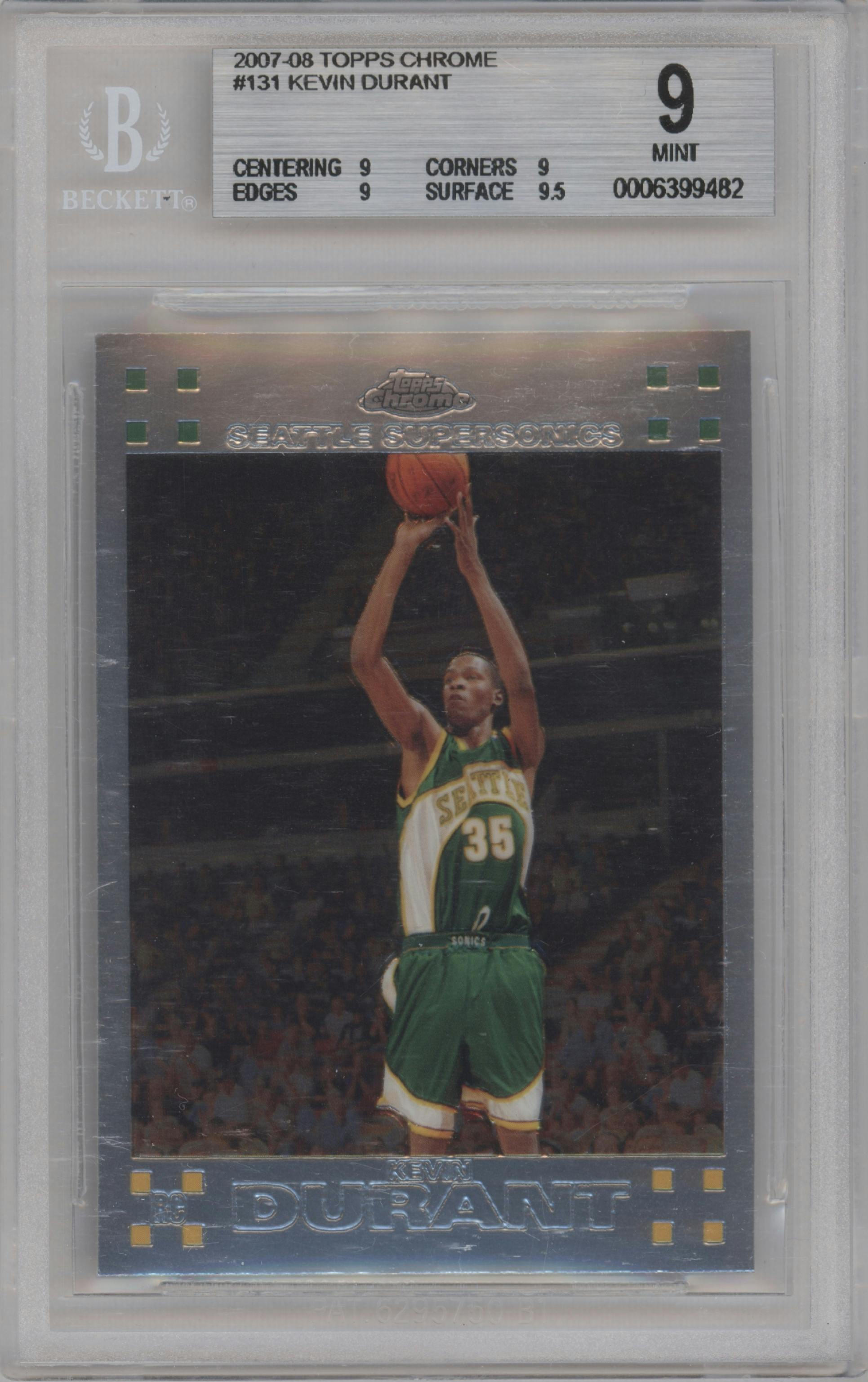 Kevin Durant from the 2007-08 Topps Chrome set graded by Beckett and given an overall grade of 9.