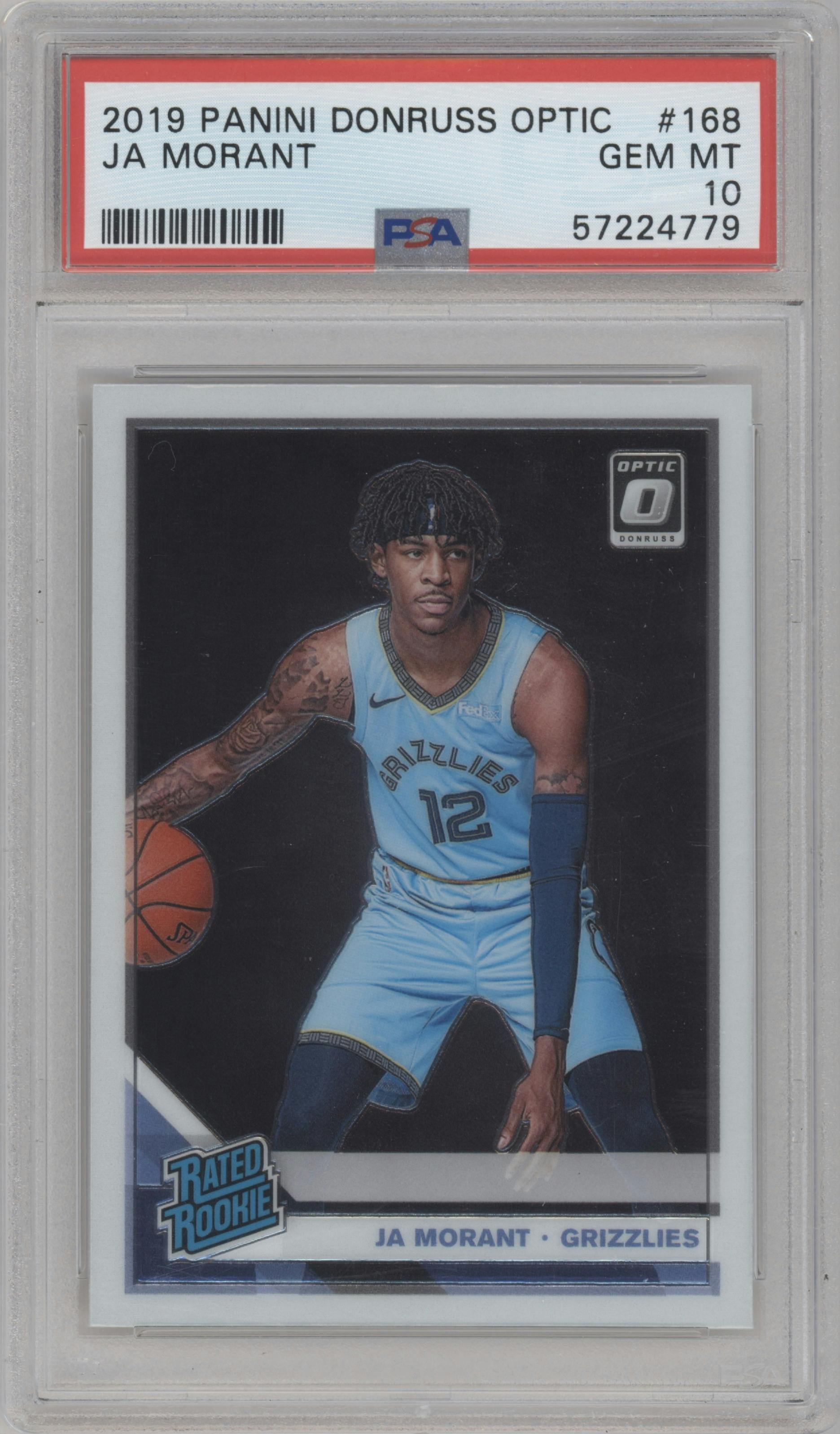 Ja Morant from the 2019-20 Panini Donruss Optic set graded by PSA and given an overall grade of 10.