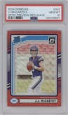 J.J. McCarthy from the 2024 Donruss set featuring a Red Wave parallel graded by PSA and given an overall grade of 10.