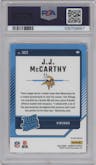 J.J. McCarthy from the 2024 Donruss set featuring a Red Wave parallel graded by PSA and given an overall grade of 10.