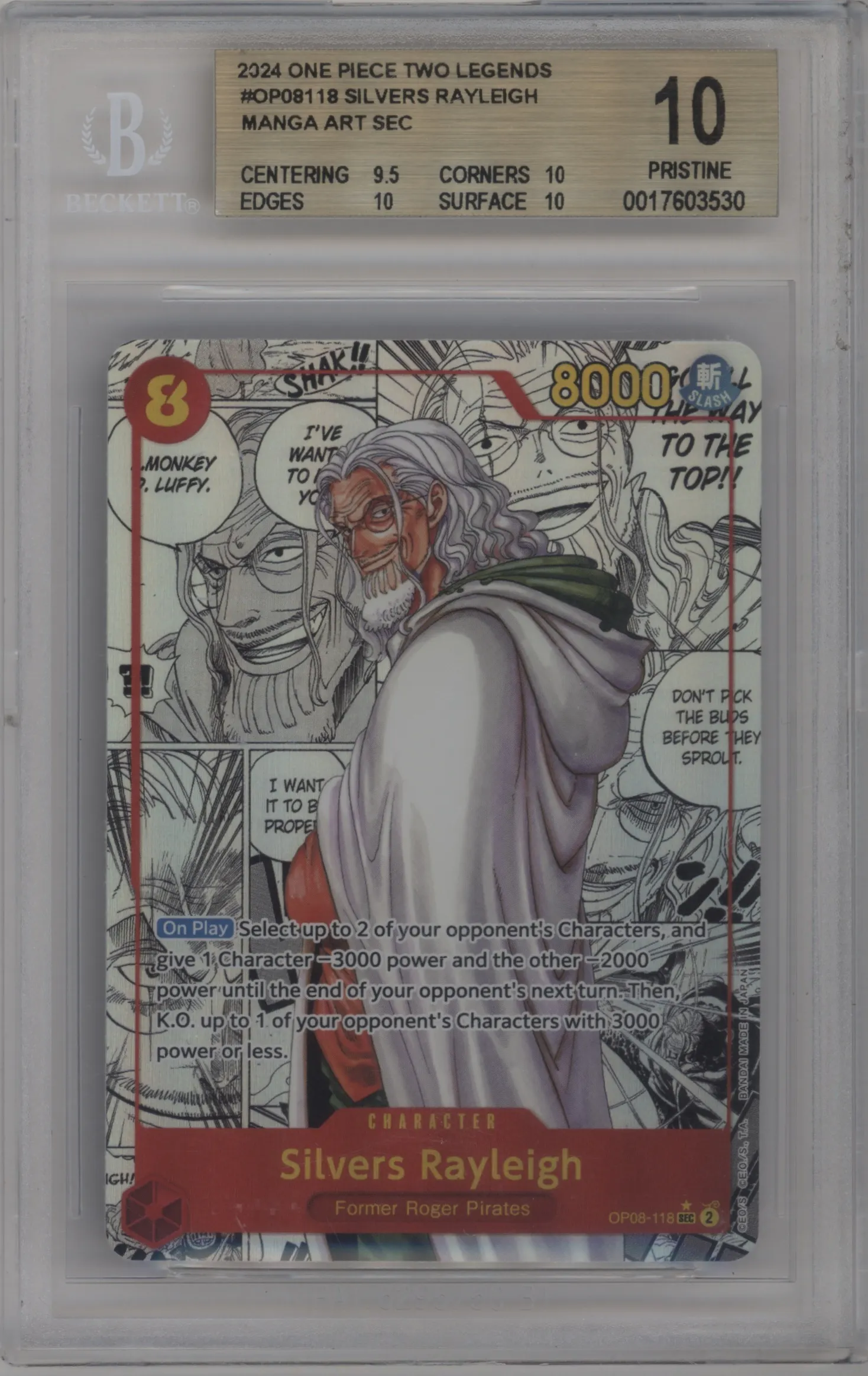 2024 One Piece Two Legends Silvers Rayleigh Manga SEC #OP08-118 SEC BGS 10