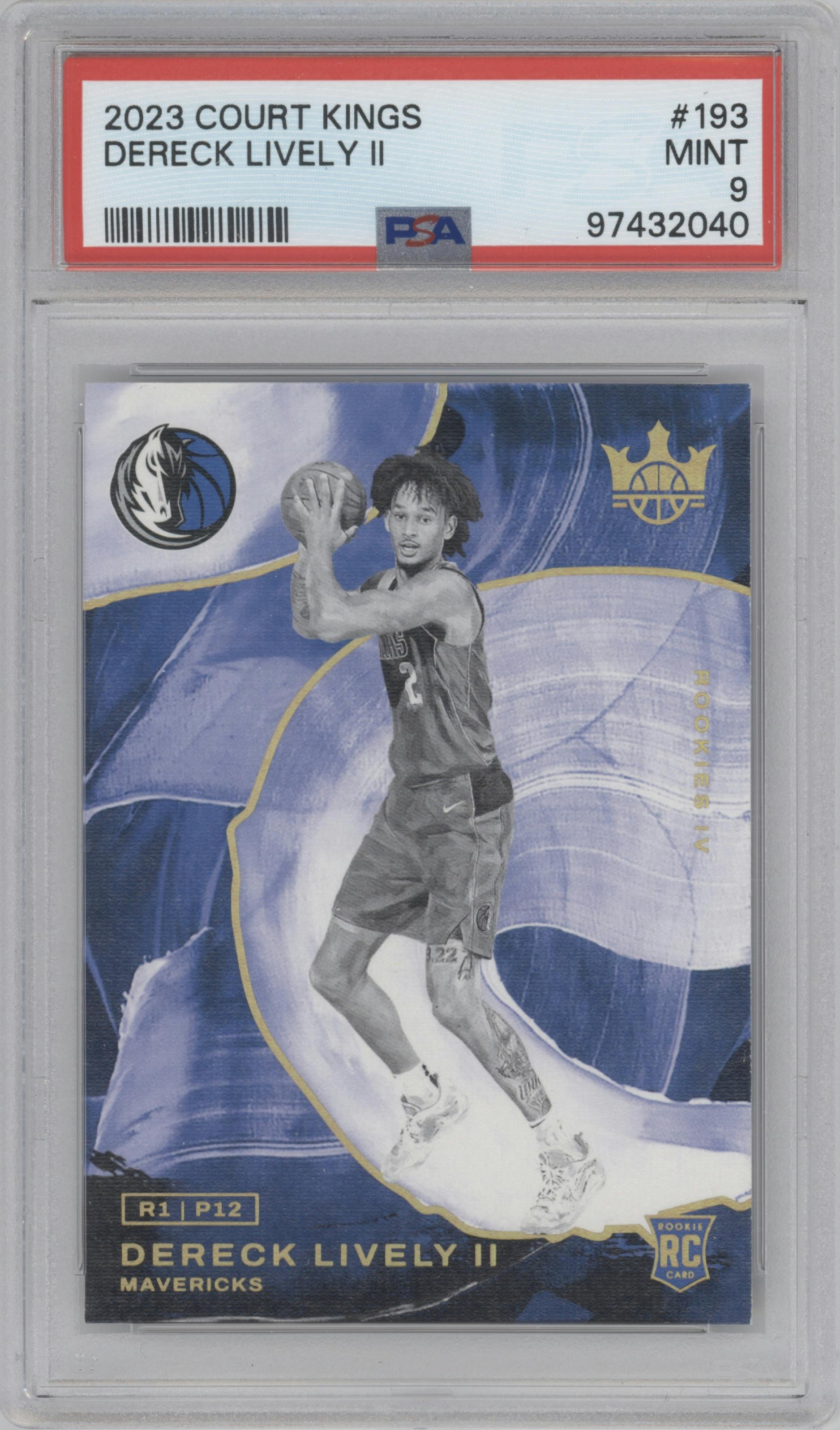 Dereck Lively II from the 2023-24 Panini Court Kings set graded by PSA and given an overall grade of 9.