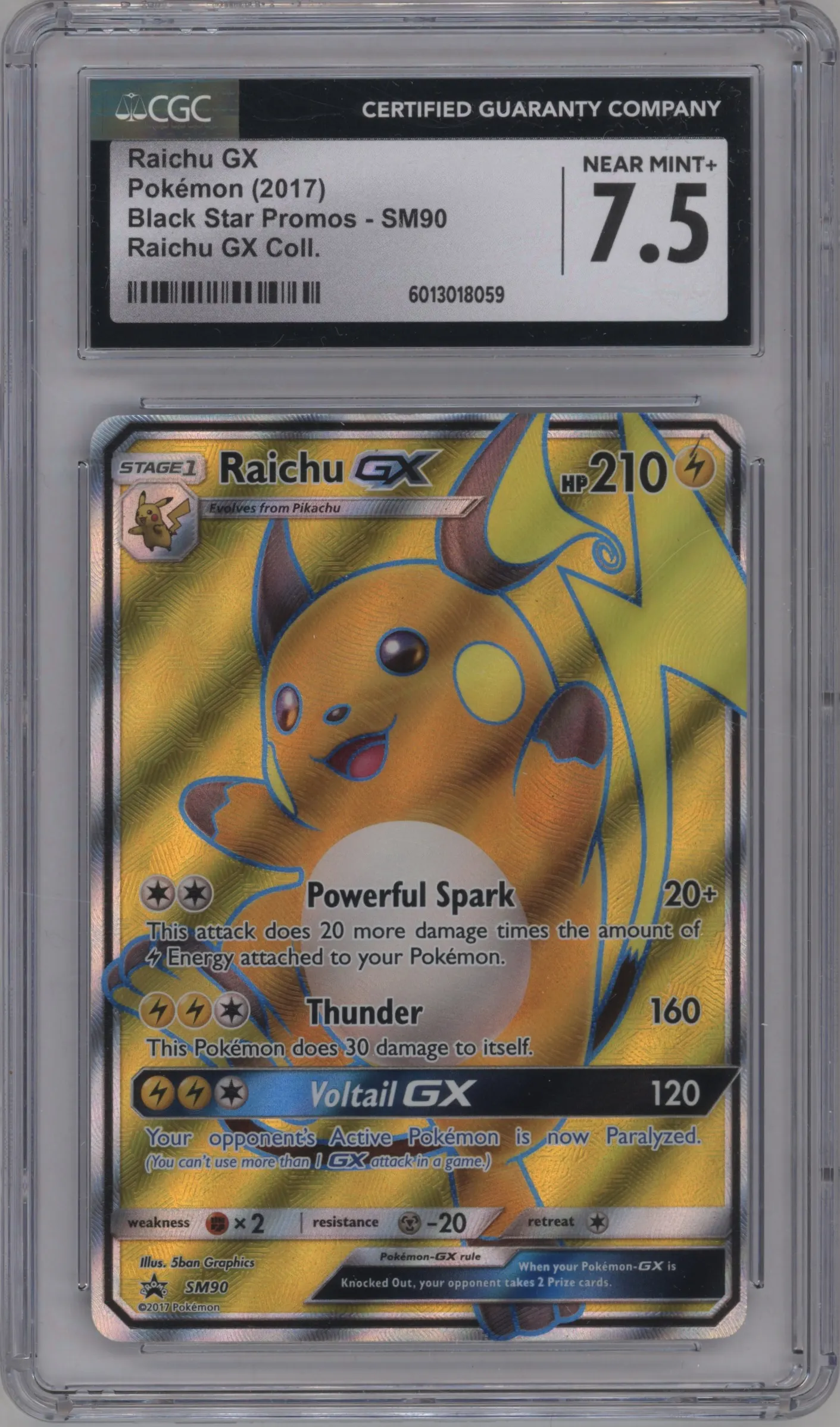 2017 Pokemon S&M Raichu GX Shining Legends Raichu GX Box #SM90 CGC 7.5