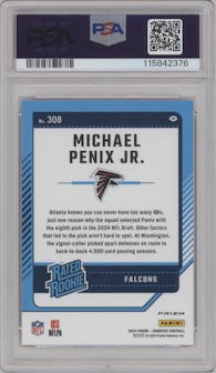 Michael Penix Jr.  from the 2024 Donruss set featuring a Red Wave parallel graded by PSA and given an overall grade of 10.