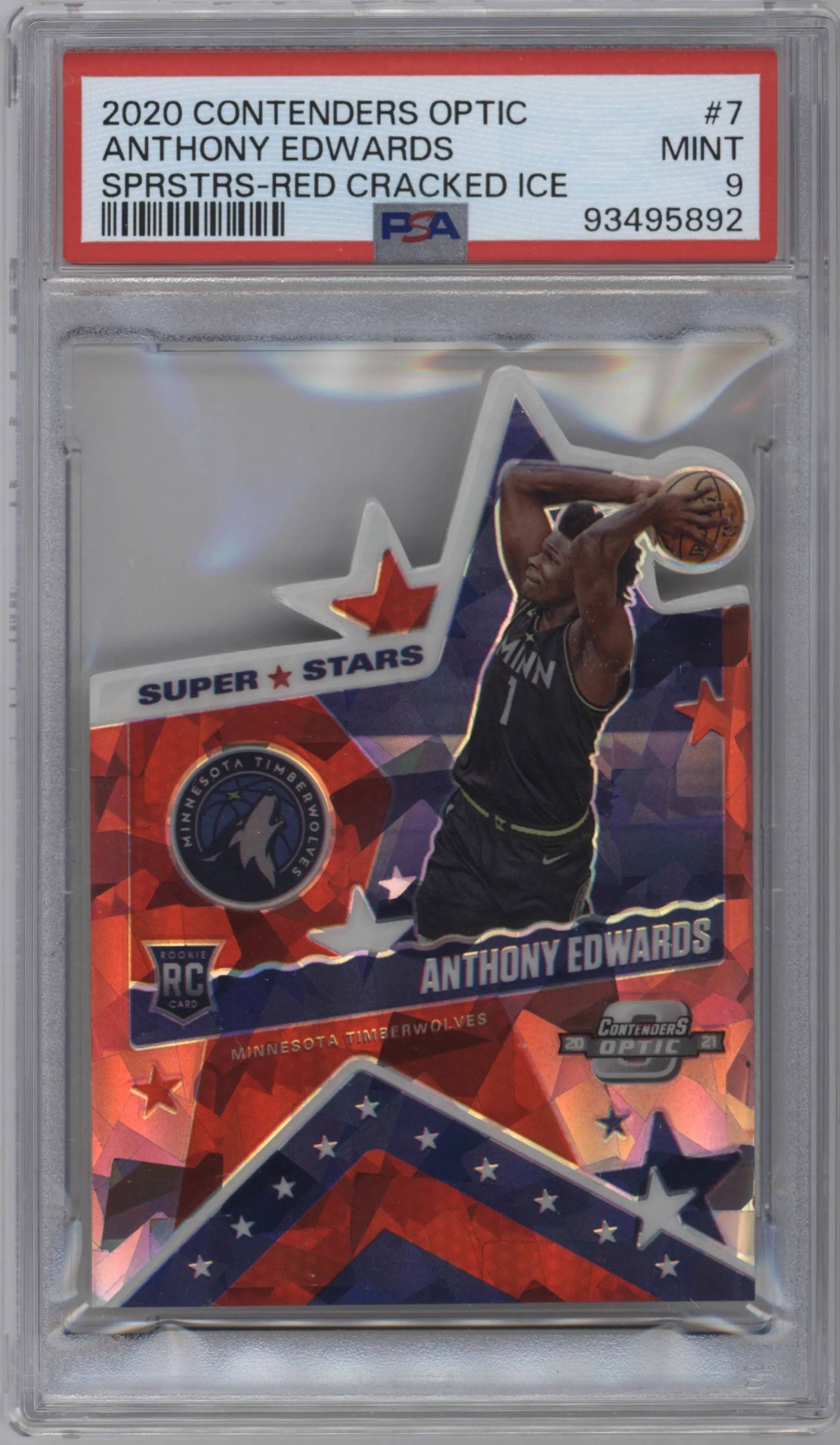 2020 Panini Contenders Optic Superstars Anthony Edwards Red Cracked Ice #7 PSA 9