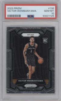 Victor Wembanyama from the 2023-24 Panini Prizm set graded by PSA and given an overall grade of 10.