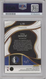Luka Doncic from the 2023-24 Panini Select set featuring a Black Disco Prizm parallel graded by PSA and given an overall grade of 9.