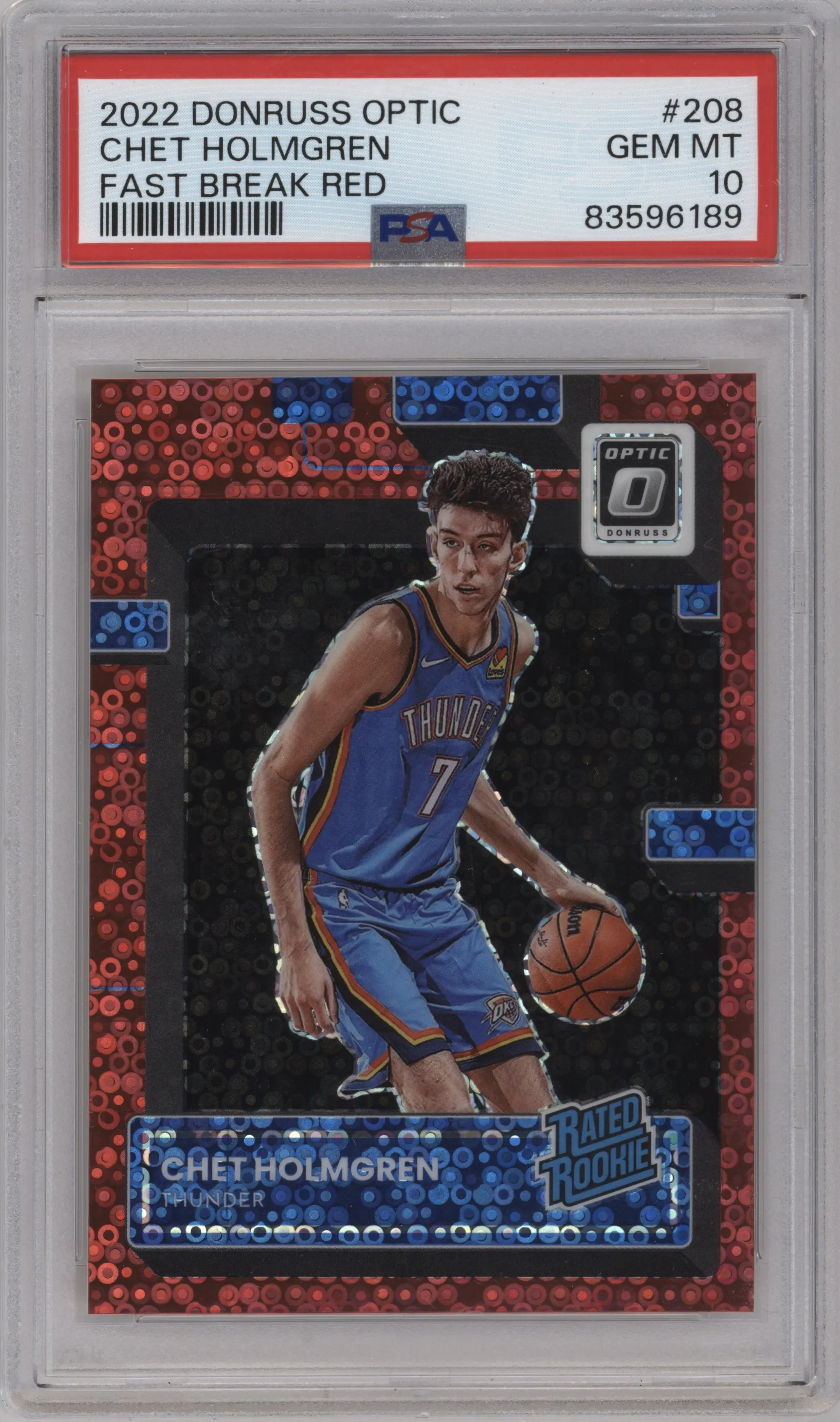 2022 Panini Donruss Optic Rated Rookie Chet Holmgren Fast Break Red #208 PSA 10