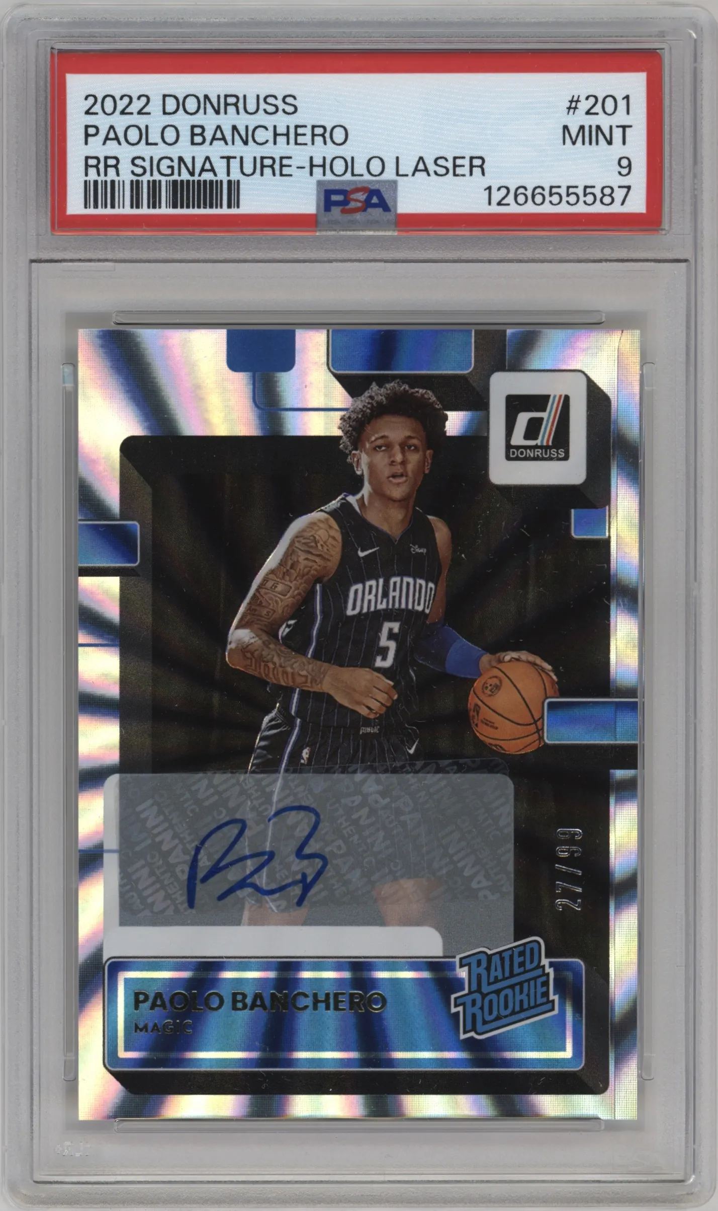2022 Panini Donruss Rtd.Rke.Sig. Paolo Banchero Holo Laser #201 PSA 9