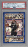 Victor Wembanyama from the 2023-24 Panini Contenders Optic set featuring a Blue Cracked Ice parallel graded by PSA and given an overall grade of 9.