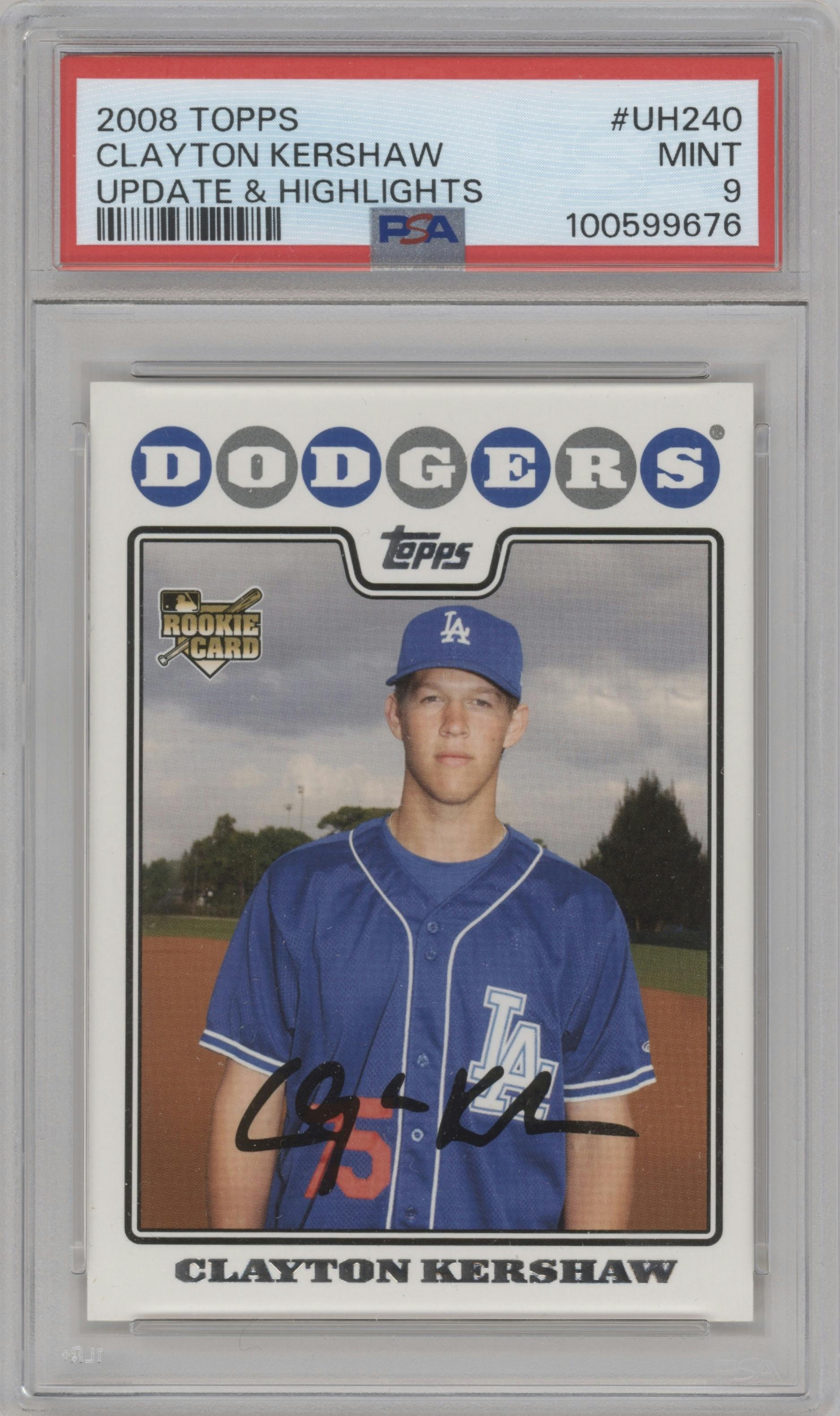Clayton Kershaw from the 2008 Topps Updates & Highlights set graded by PSA and given an overall grade of 9.