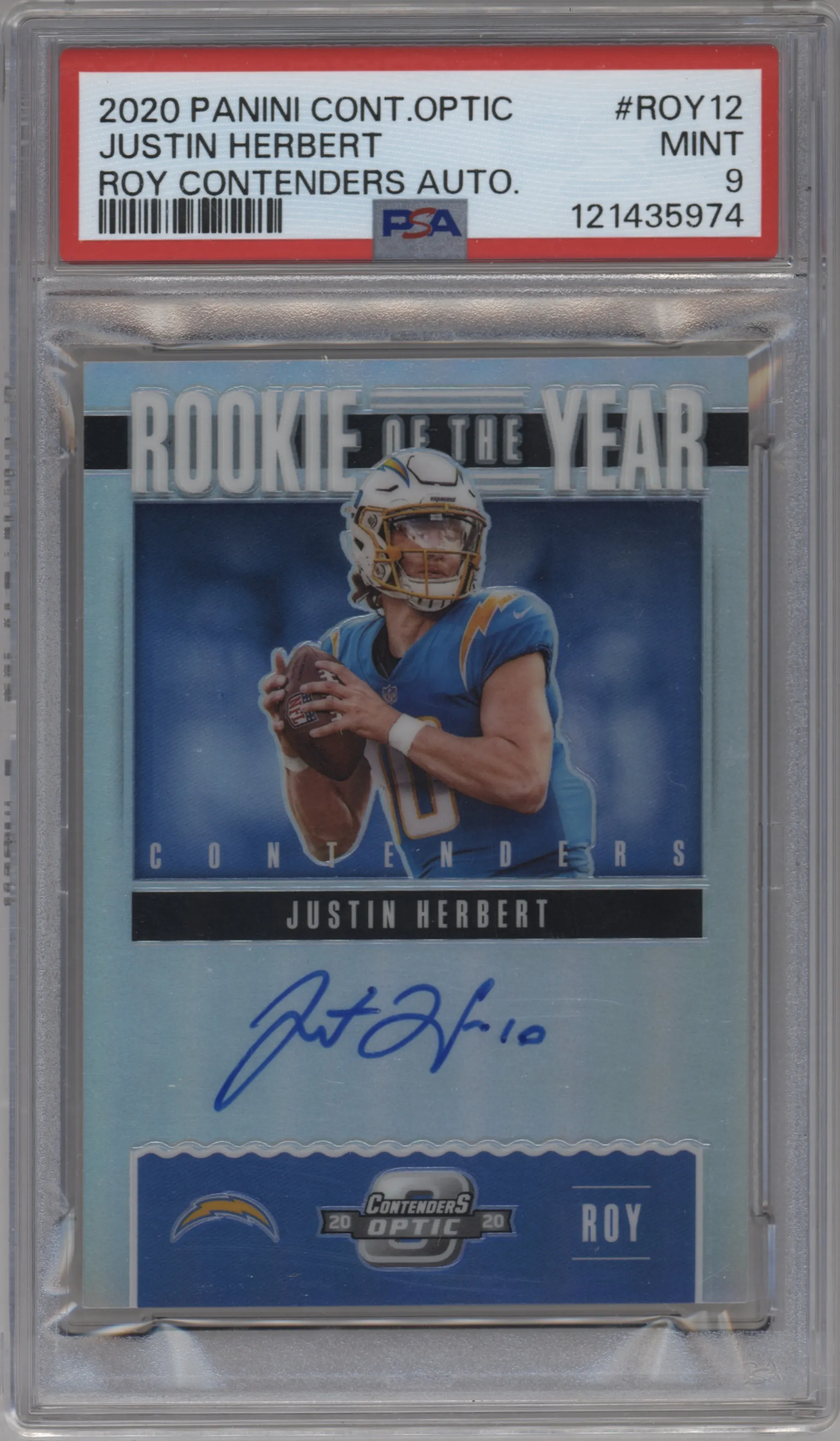 2020 Panini Contenders Optic ROY Cont.Auto Justin Herbert #ROY12 PSA 9