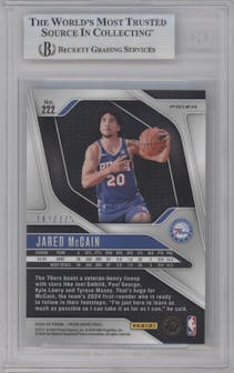 Jared McCain from the 2024-25 Panini Prizm set featuring a White Prizm parallel graded by Beckett and given an overall grade of 9.