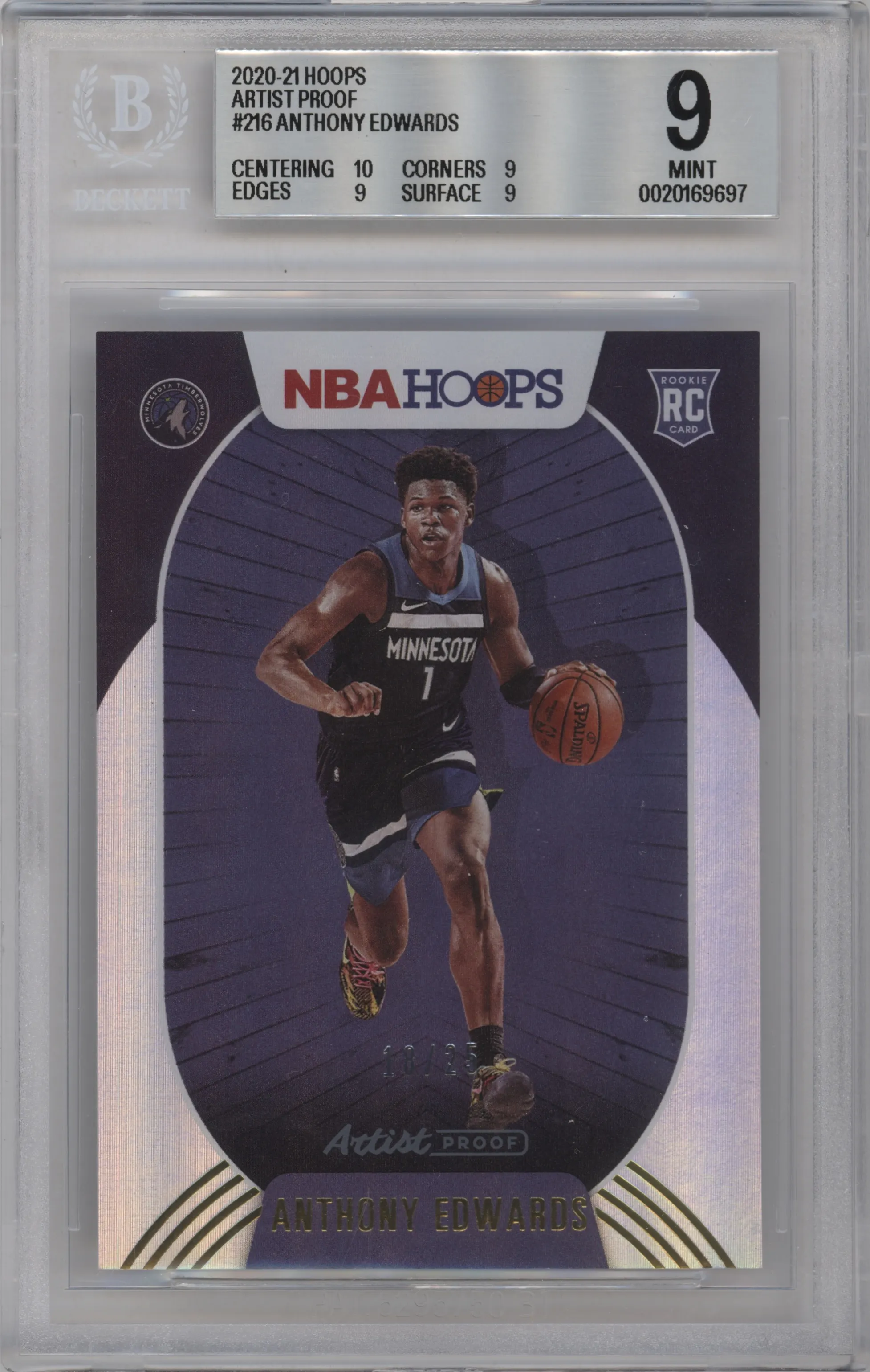 2020 Panini NBA Hoops Anthony Edwards Artist Proof BGS 9